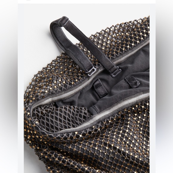 H&M Studio 2023 Rhinestone-Embellished Off-the-Shoulder Dress Charcoal gray/gold - Picture 5 of 16